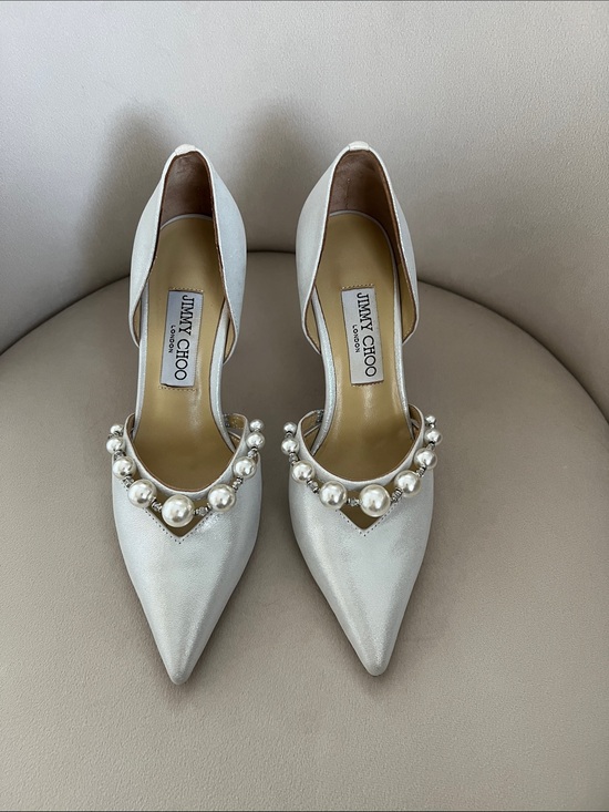 Jimmy Choo Shoes - Jimmy Choo Pearl-Trim White Pointed-Toe Pumps